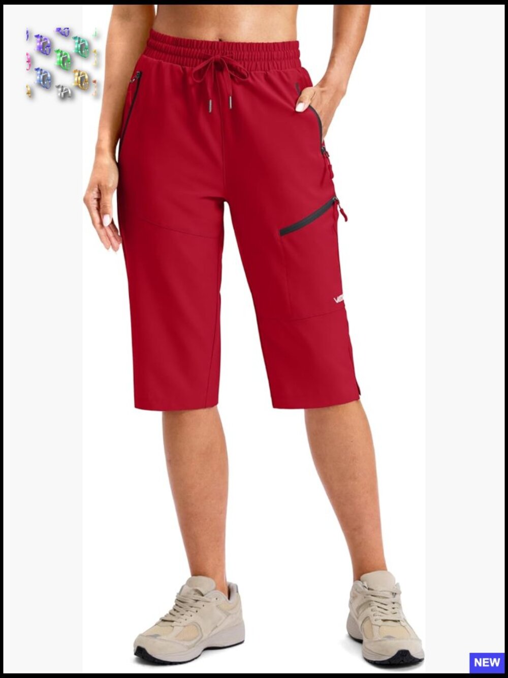 Lightweight Quick Dry Cargo Capris Elastic Waist Hiking Shorts Casual Active